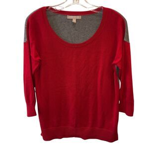Banana Republic Womens Small Red Gray Color Block 3/4 Sleeve Sweater Top Size S